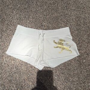 White Shorts with Gold Lion Design